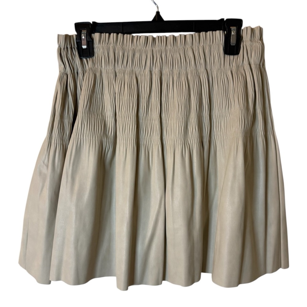 7 For All Mankind Cream Pleated Faux Leather Mini Skirt